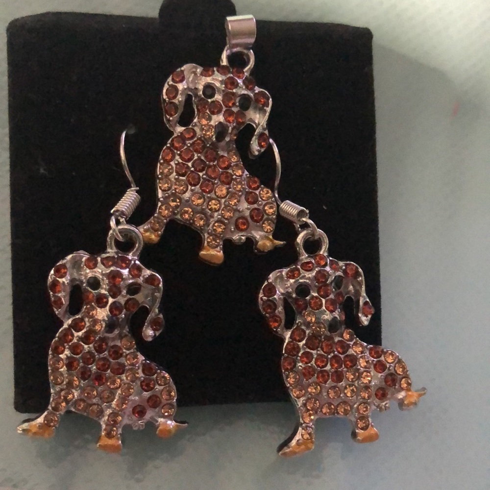 🆕 Dachshund SS 925 Necklace  French hook earrings SS 925  Two-tone,Crystals